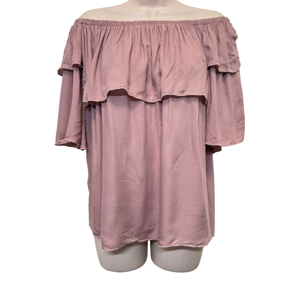 Chaser Womens Gauze Off Shoulder Boho Top M Antique Rose Ruffle Sleeve Bohemian